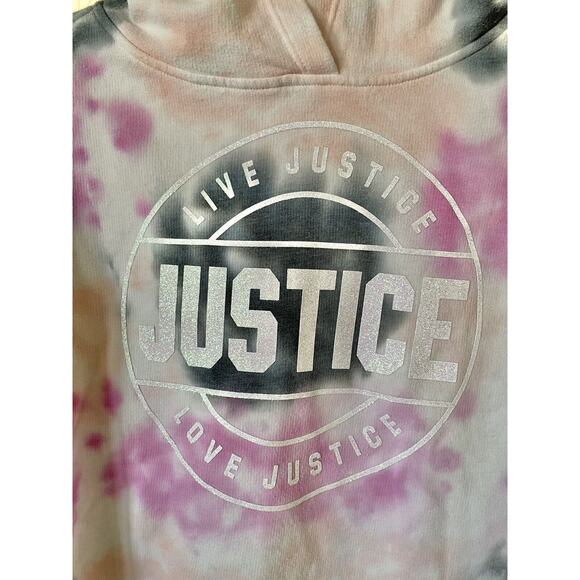 Justice Pink Peach Tie Dye Glitter Sparkle Logo Girls’ Pullover Hoodie Size 8 - Picture 2 of 3